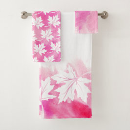 Conjunto De Toalhas Folha de bordo rosa aguarela e monograma