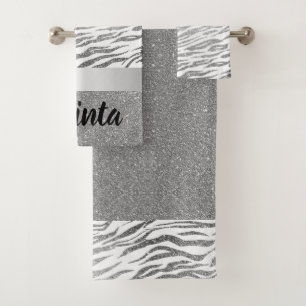 Conjunto De Toalhas Folha de Impressão de Zebra Silver Personalizada