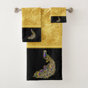 Conjunto De Toalhas Folha de ouro Dourado e roxa do pavão com preto