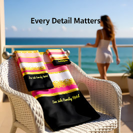 Conjunto De Toalhas Folha de Ouro Elegante com Bat de Stripe rosa e br