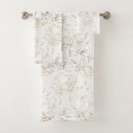 Conjunto De Toalhas Folha de Ouro Falso Folha Floral Desenhada à Mão E