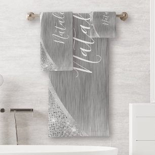 Conjunto De Toalhas Folha de Prata Metálica Personalizada