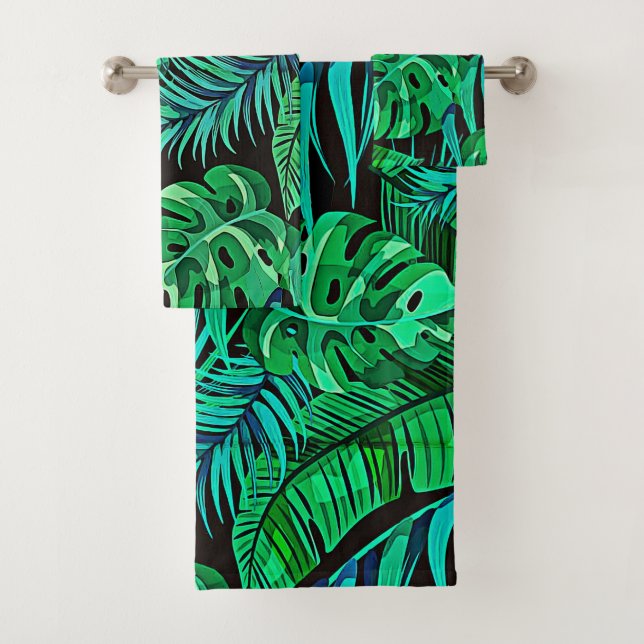Conjunto De Toalhas Folha tropical azul & verde gráfica corajosa (Insitu)