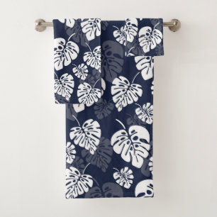 Conjunto De Toalhas Folha tropical do azul marinho e a branca floral