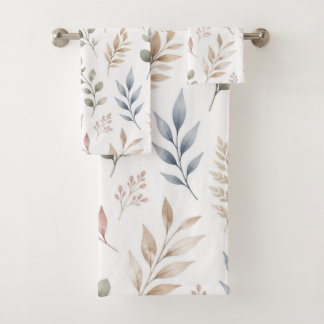 Conjunto De Toalhas Folhagem Botânica em Aquarela Boho Pastel