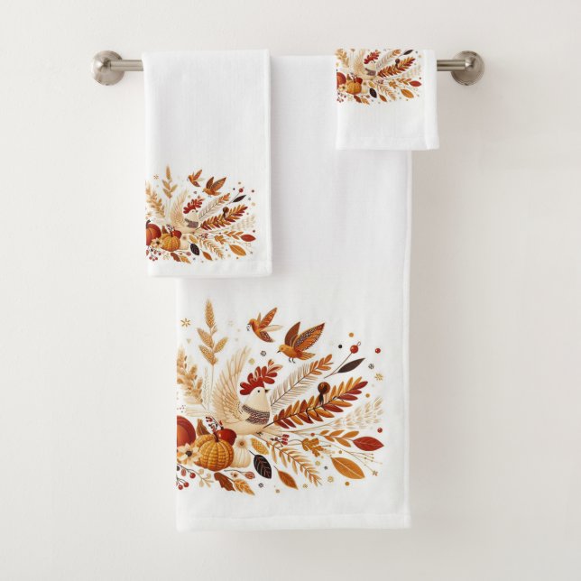 Conjunto De Toalhas Folhagem de outono e Abóbora e Aves (Insitu)