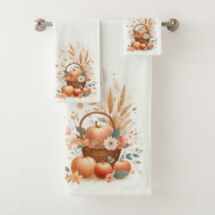 Conjunto De Toalhas Folhagem de outono e flores com abóboras e maçã