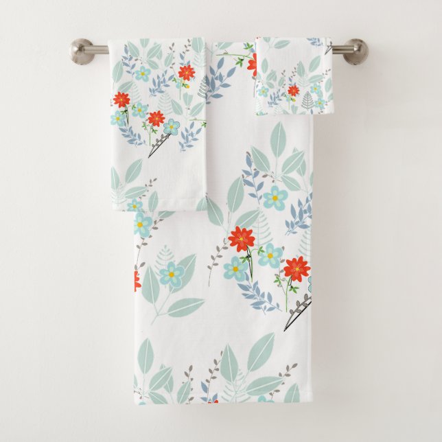 Conjunto De Toalhas Folhagem Flora Vermelha  (Insitu)