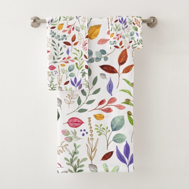 Conjunto De Toalhas Folhas Azuis Douradas Verdes (Insitu)