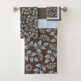 Conjunto De Toalhas Folhas Azuis na Moda em Marrom / Monograma