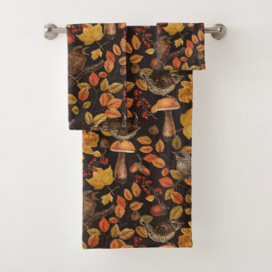 Conjunto De Toalhas Folhas, bagas, cogumelos e wrenes de outono