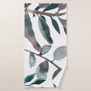 Conjunto De Toalhas Folhas Botânicas de Aquarela com Rosa Rústico