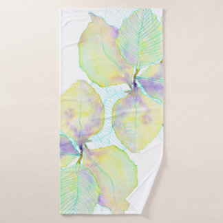 Conjunto De Toalhas Folhas Botânicas em Aquarela Amarelo Verde Pastel
