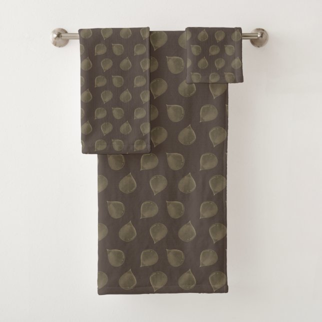 Conjunto De Toalhas Folhas da Árvore de Jade sobre Marrom (Insitu)