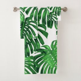 Conjunto De Toalhas Folhas da Junta Branca Verde Tropical