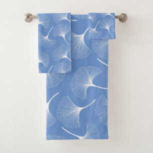 Conjunto De Toalhas Folhas de abstrato branco sobre fundo azul