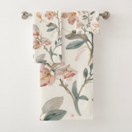 Conjunto De Toalhas Folhas de Aquarela Botânica Floral Bege Pintado