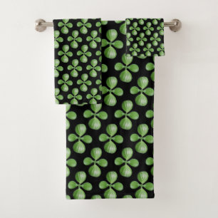 Conjunto De Toalhas Folhas de árvore de jade verde moderno em preto