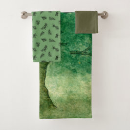 Conjunto De Toalhas Folhas de Árvore de Oak de Aquarela e Bolotas de P