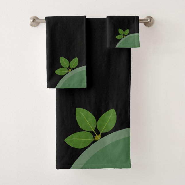 Conjunto De Toalhas Folhas de Louro Verdes Modernas em Preto (Insitu)