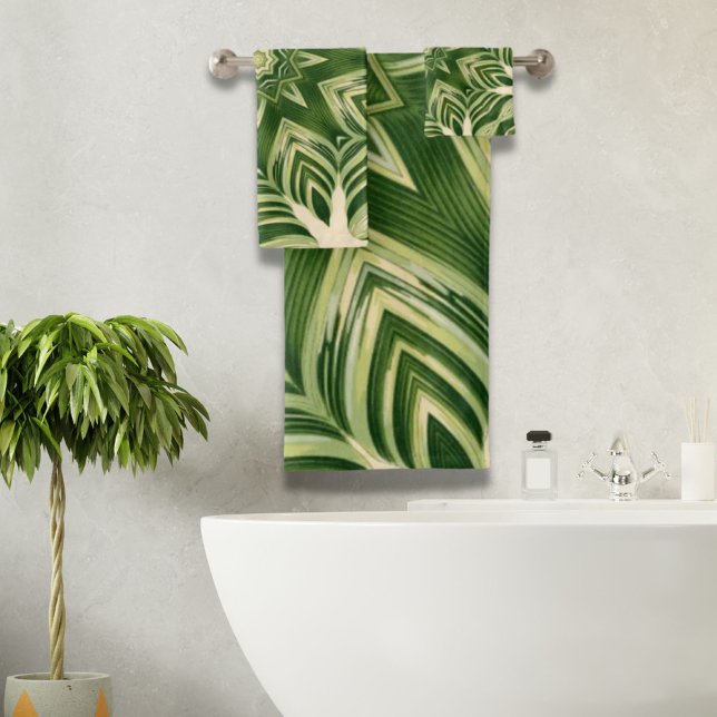 Conjunto De Toalhas folhas de palma botânica tropical abstrato verde (greenery abstract botanical tropical palm leaves bath towel set)