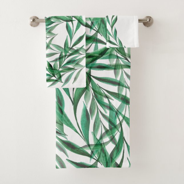Conjunto De Toalhas Folhas de Palma Verde Transparente Aquarela (Insitu)