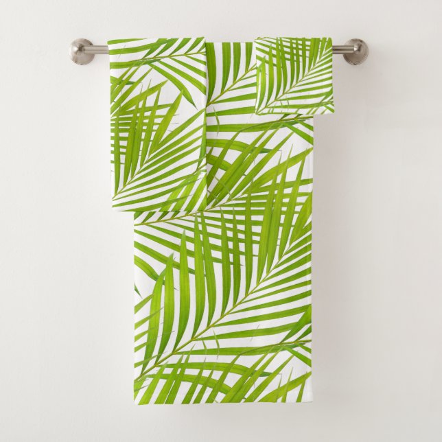 Conjunto De Toalhas Folhas de Palmeira Botânicas Simples em Verde sobr (Insitu)