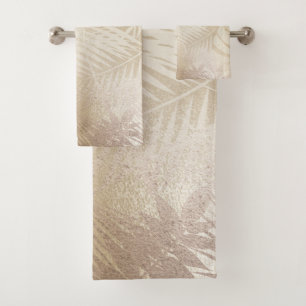 Conjunto De Toalhas Folhas de Palmeira Tropical Botânica Brilho Dourad