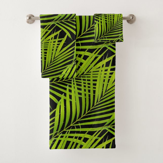 Conjunto De Toalhas Folhas de Palmeira Verde Botânica Simples em Preto (Insitu)