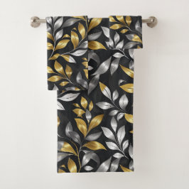 Conjunto De Toalhas Folhas de Prata e Ouro