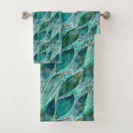 Conjunto De Toalhas Folhas de Rio Azul de Eucalipto em Aquarela