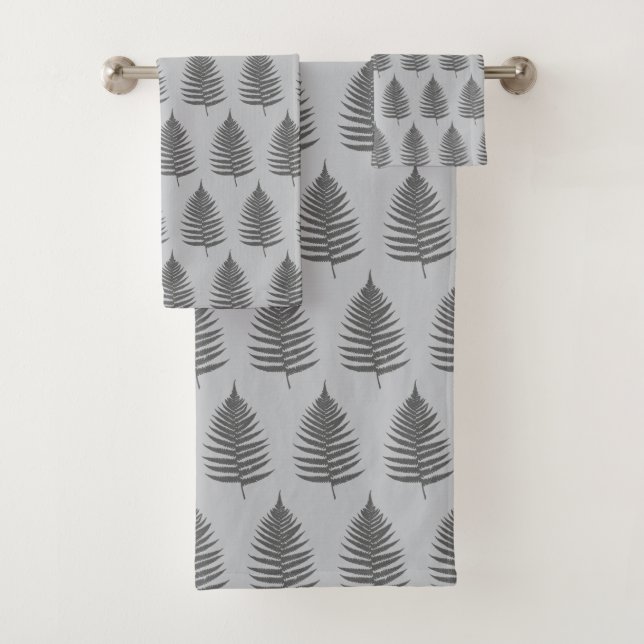 Conjunto De Toalhas Folhas de samambaia botânicas bonitas em cinza cla (Insitu)