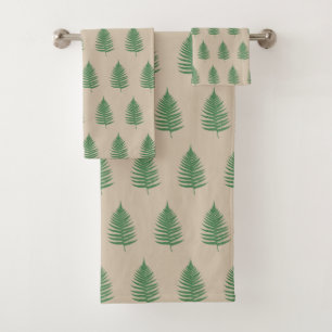 Conjunto De Toalhas Folhas de Samambaia em Bege Claro