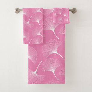 Conjunto De Toalhas Folhas delicadas de abstrato branco, cor-de-rosa