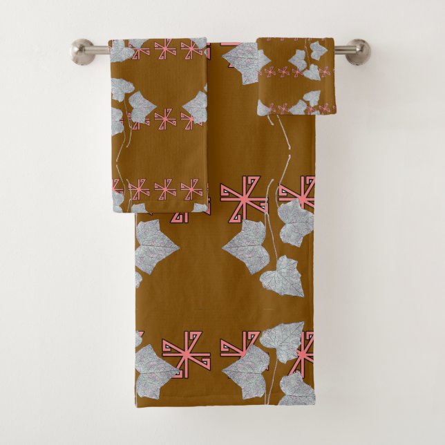 Conjunto De Toalhas Folhas E Asteriscos Marrom  (Insitu)