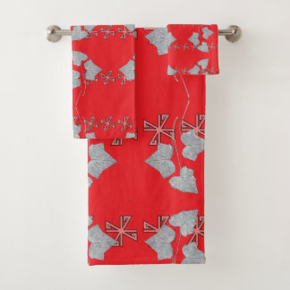 Conjunto De Toalhas Folhas e Asteriscos Vermelhos