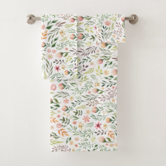 Conjunto De Toalhas Folhas e flores de aquarela boêmica