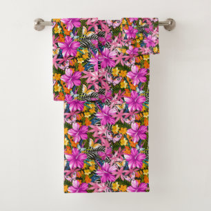 Conjunto De Toalhas Folhas e flores tropicais