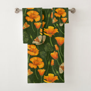 Conjunto De Toalhas Folhas e mariposas da Califórnia em verde escuro