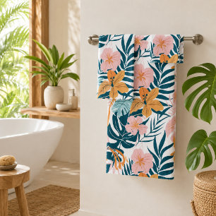 Conjunto De Toalhas Folhas Flores Tropicais Boho