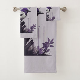 Conjunto De Toalhas Folhas Graciosas de Pássaros e Roxos | Paleta da N