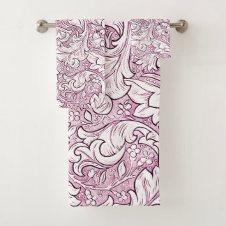 Conjunto De Toalhas Folhas Ornamentais Rosa Barroco