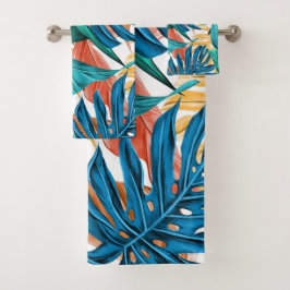 Conjunto De Toalhas Folhas tropicais coloridas, design de padrão exóti