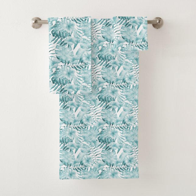 Conjunto De Toalhas Folhas tropicais de Aqua    (Insitu)