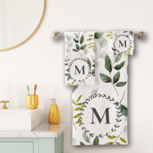 Folhas Tropicais de Eucalipto Verde Monogramadas