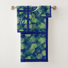 Conjunto De Toalhas Folhas tropicais do verde no azul