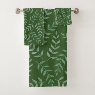 Conjunto De Toalhas Folhas Tropicais Elegantes em Verde Floresta