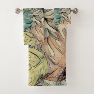 Conjunto De Toalhas Folhas tropicais grandes coloridas pintura aquosa