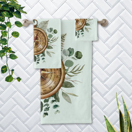 Conjunto De Toalhas Folhas Tropicais Verde Aquarela Folhagem Bússola