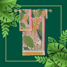 Folhas Tropicais, Verde, Rosa, Cores de Beachê